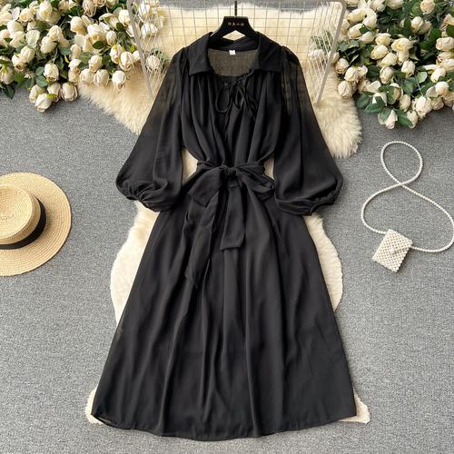 Французские шикарные платья макси для женщин с отложным воротником и рукавами-фонариками, женское летнее платье на шнуровке, женское летнее платье трапециевидной формы, Прямая поставка