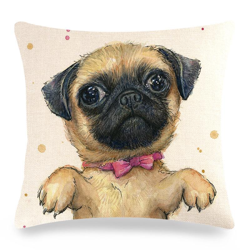 Cute Pet Pug Dog Digital Printing Short Plush Pillow Covers Decorative For Car Sofa Office Cushion Cover Home Goods 60X60Cm