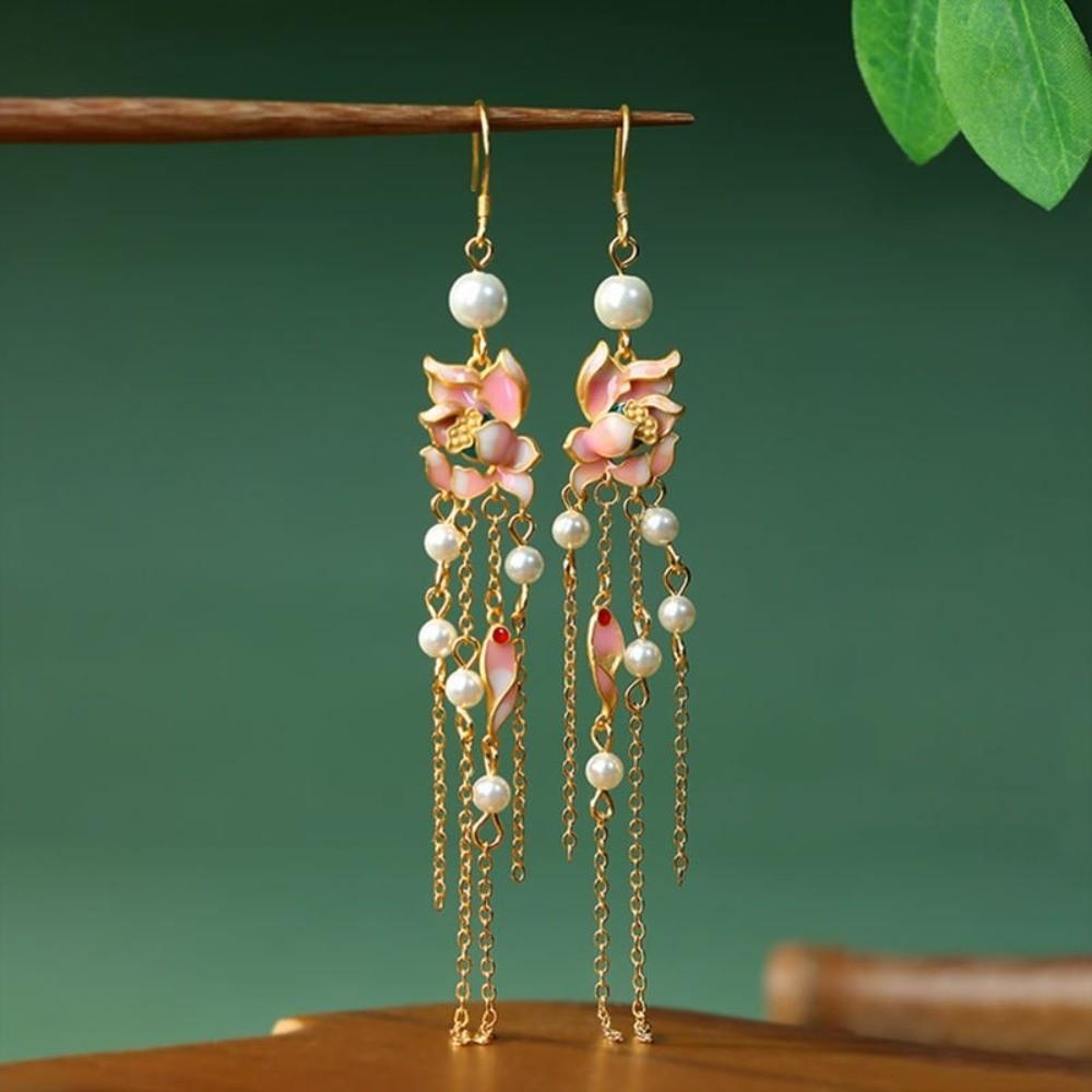 Classical Burning Blue Earrings Tassel Imitation Pearl Butterfly Atmosphere Stud Earrings Cheongsam Accessories