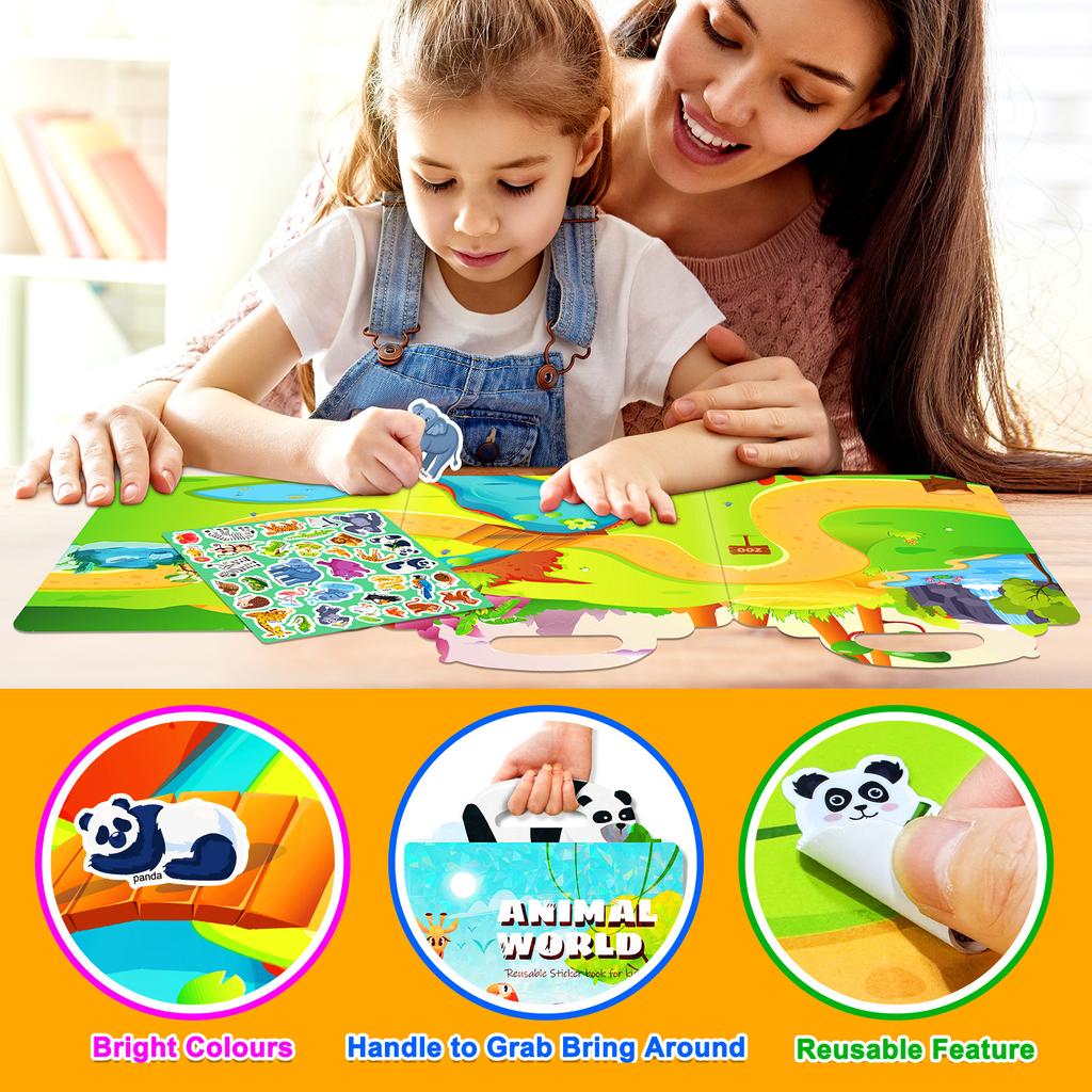 DIY Children's Zoo Jelly Quiet Book Early Education Concentration Development Repeatedly Sticking Zoo Jelly Sticker Book