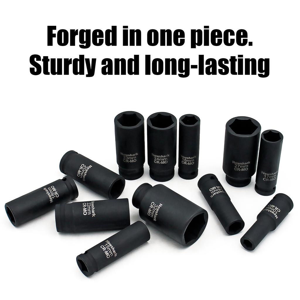 Набор торцевых головок 18 шт., привод 1/2 дюйма, метрические глубокие ударные головки, 6-гранные, 10 мм - 32 мм