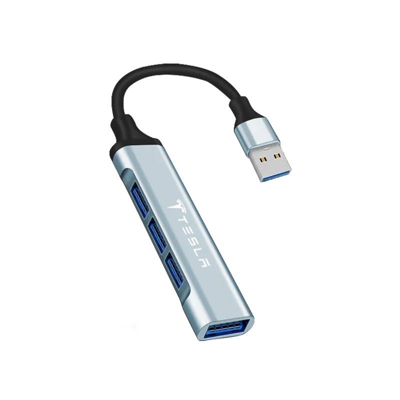 Car Sticker Tesla Car USB Type-C to 4 Port USB HUB High Speed Adapter Accessories For Tesla Model-Y Model-3 Model-X Model-S Cybe