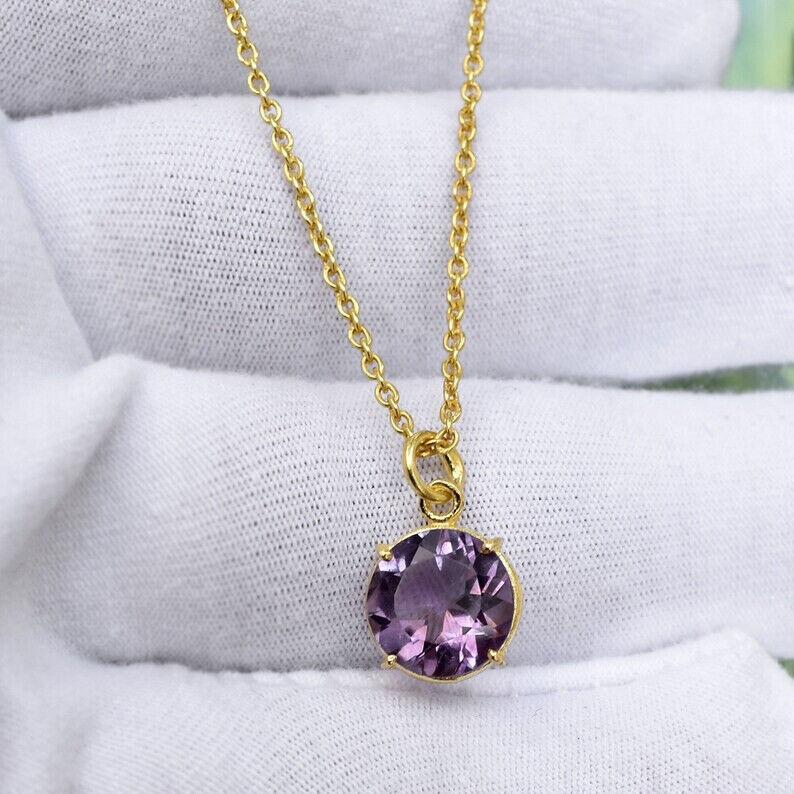 Amethyst Necklace, Purple Stone Necklace, Prong Set Pendant, Amethyst Pendant,