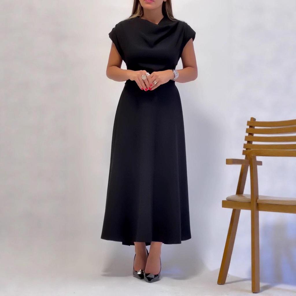 Лето 2025 Европейское и американское женское элегантное платье с драпированным вырезом, открытой спиной, сексуальное, стройнящее