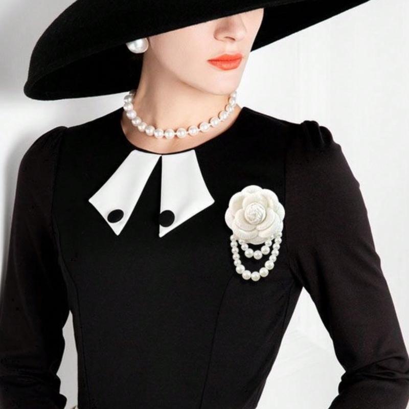 1 шт. Элегантная женская брошь-булавка с цветком камелии, кисточкой из искусственного жемчуга, для воротника рубашки, аксессуар для одежды, подарок на вечеринку и свадьбу, на День Святого Валентина