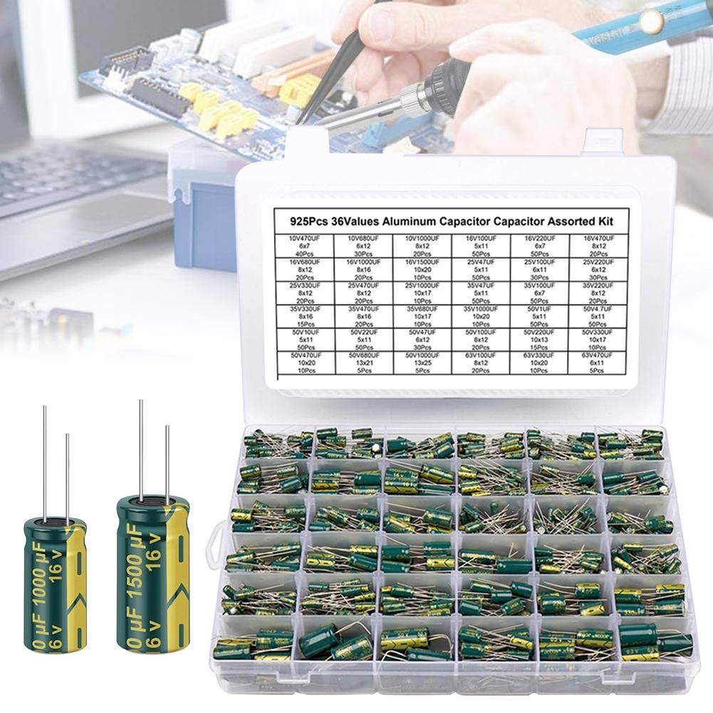 15/24/36 Values 225Pcs Aluminum Electrolytic Capacitor Kit High Frequency Low ESR Electrolytic Capacitor Assortment Kit