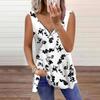 Women's Top Summer Black Plants Printed Casual Plus Size Sleeveless Zipper V-neck Top Tank Top