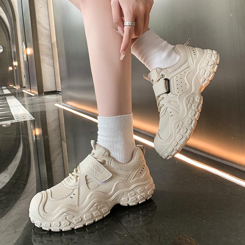 Большие уродливые симпатичные туфли с сетчатым лицом для женщин 2024 года, новые толстые подошвы для отдыха, спортивные туфли для одного человека, модные туфли для папы