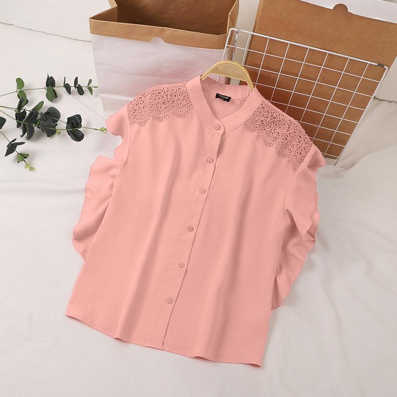 VONDA Женские летние свободные блузки с коротким рукавом и воротником-стойкой