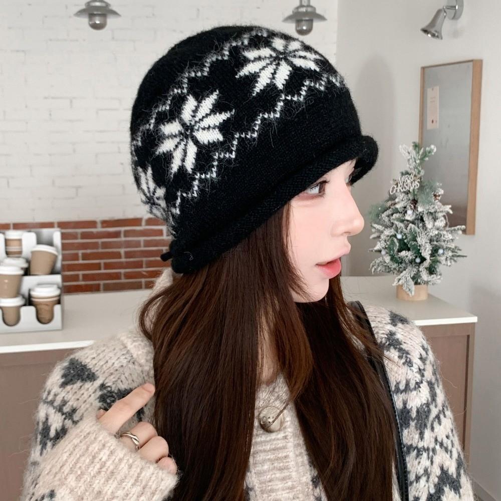 Drawstring Beanies Hat Snowflake Printed Winter Hat Fashion Knitted Hat Autumn