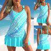 Summer Women's Blue Twill Stripe Printed Tankini and Shorts Two Piece Swimsuit Sexy Beach Set S-6XL