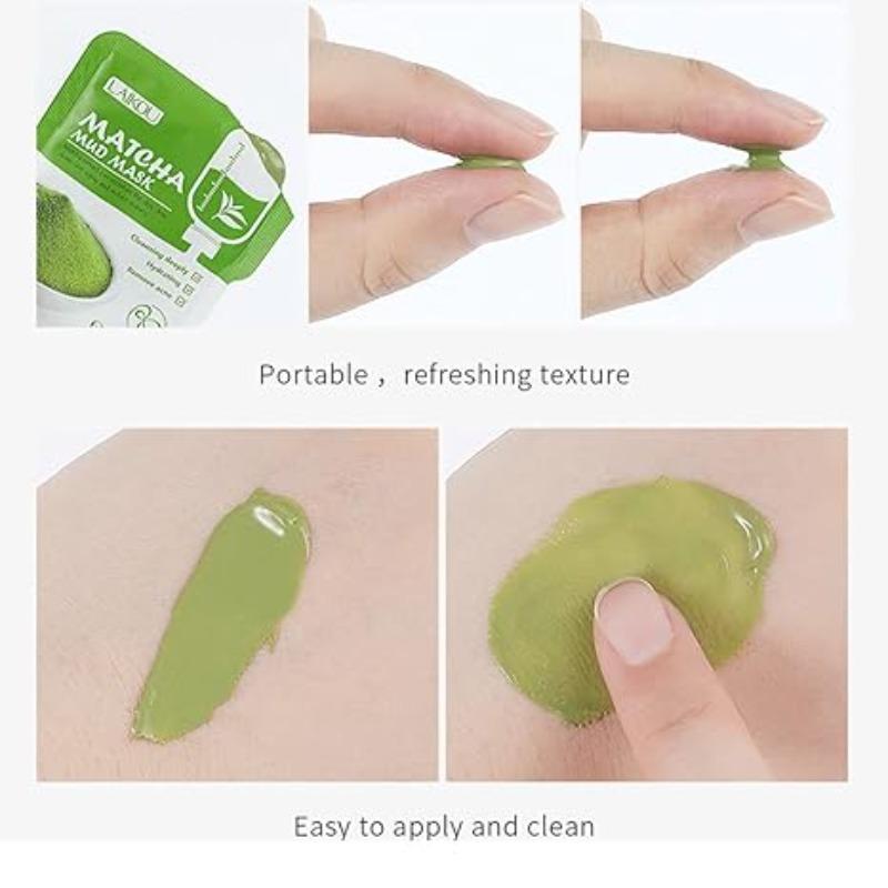 12 пакетиков освежающей маски с грязью матча — по 5 г каждый — глубокое очищение и увлажнение