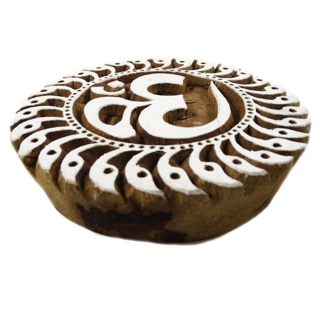 IBA Indianbeautifulart Круглая форма Деревянный блок Ом Печать Текстильная печать на одежде