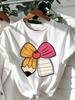 Playful Teacher Gift Apple Bow Printed Tshirt Casual Round Neck Short Sleeved Cotton Top Fashionable Womens Clothing
