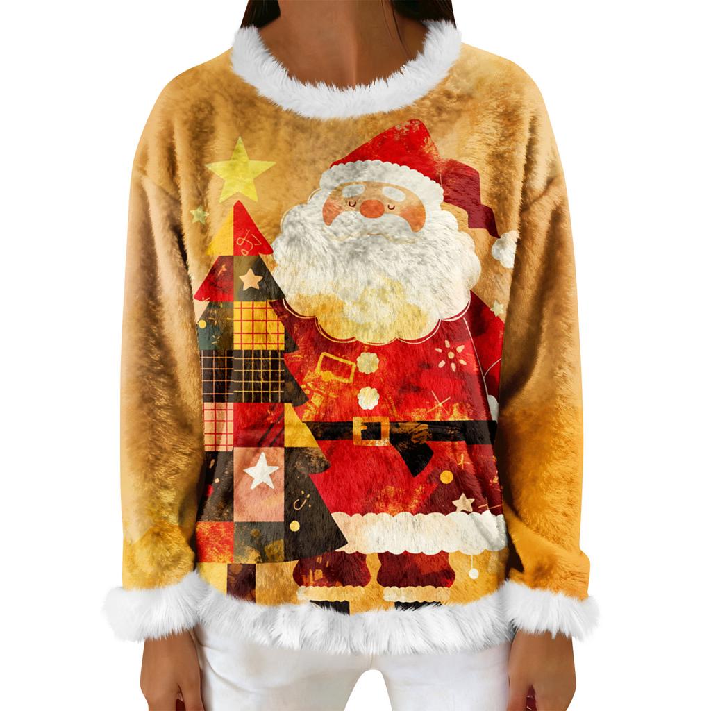 Women's Casual Fleece Sweatshirt  Long-Sleeve Round  Neck Casual Comfortable Loose-Fit Lightweight Women's Flannel Sweatshirt