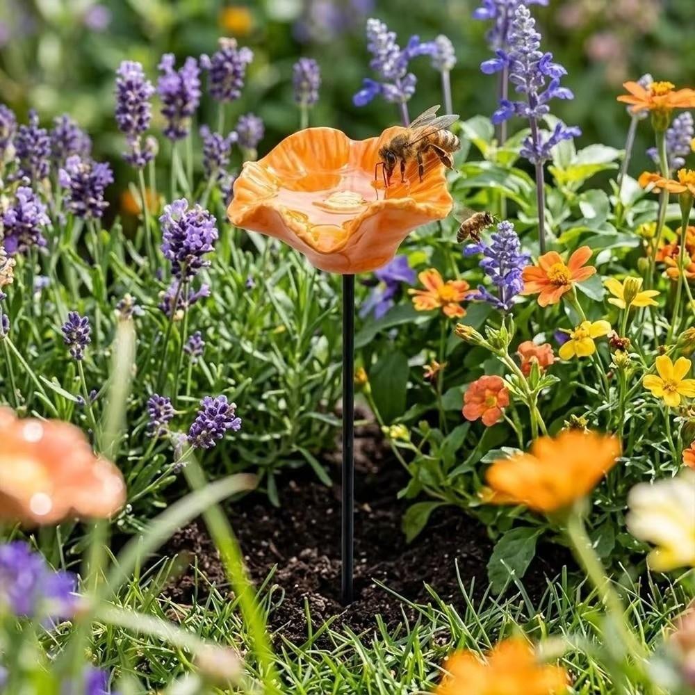 Resin Flower Bird Bath Stand Ground Insert Insect Drinking Water Bird Feeding Cup Lawn Patio