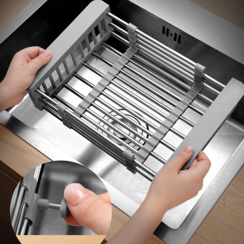 48cm Adjustable Stainless Steel Sink Rack Sink Dish Rack Dish Holder Kitchen Sink Storage Rack Dish Draining Rack Fruits Drainer