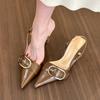 Stylish! Pointed Belt Buckle Shallow Mouth High Heels Women's 2024 Spring and Summer Thin Heel Cool Slippers