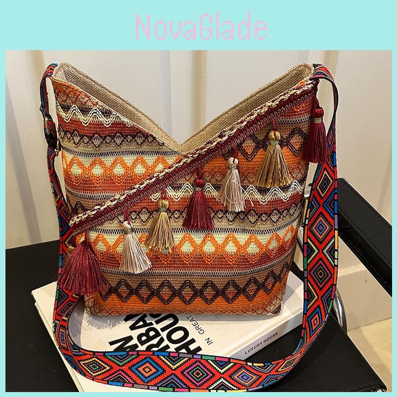 Ethnic Style Tote Bag For Women With Tassel For Daily Use