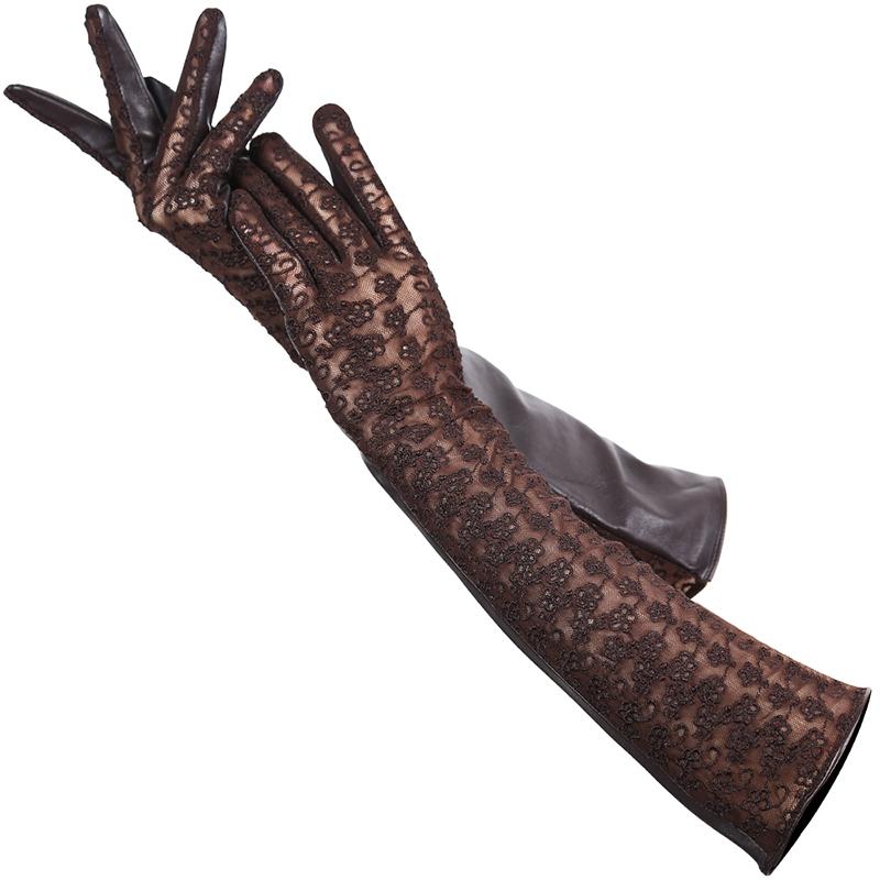 Сексуальные кружевные длинные женские кожаные перчатки из овчины, банкетные длинные перчатки, модные аксессуары 2017