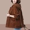 2023 Women's Korean Style Loose-Fit Corduroy Jacket with Velvet, Available In Plus Sizes for Spring, Autumn, and Winter.