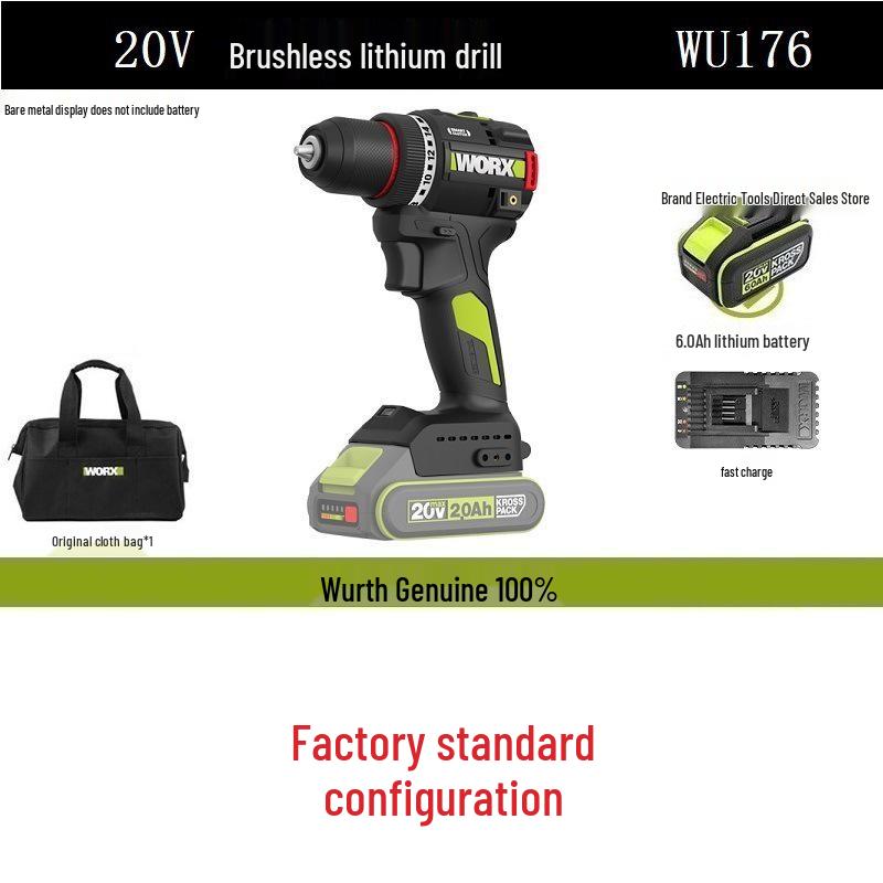 Wickes WU176 Беспроводная бесщеточная электрическая дрель-шуруповерт, 60 Н·м, Литиевая батарея, Пистолетная рукоятка