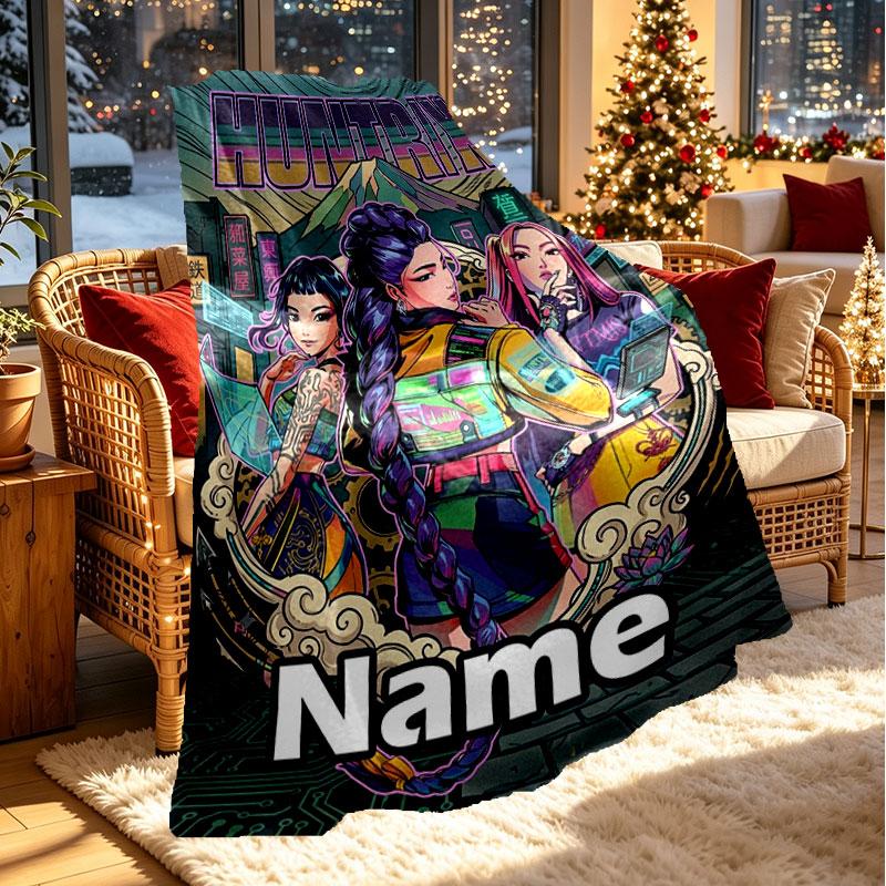 Custom Name Personalized Demon Hunters Kpop Print Blanket, Home Decor, Bedroom, Sofa, Camping, Couch, Gifts for Birthday Christmas