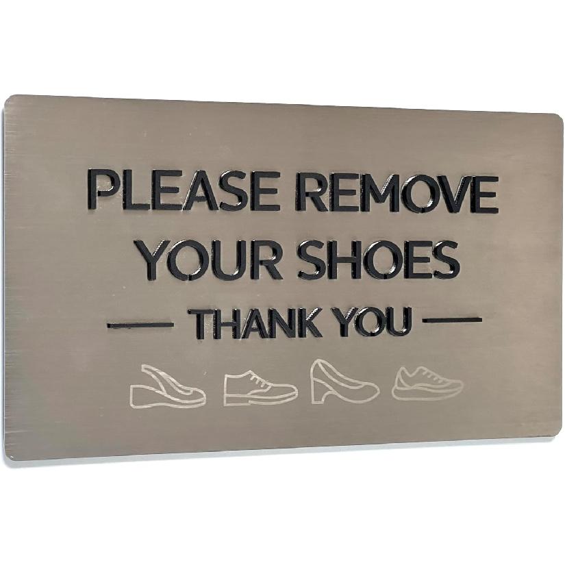Kubik Letters Please Remove Your Shoes Sign – Kindly Take Off No Shoes Sign for House and Front Door - Stainless Steel 304 - Raised Letters and