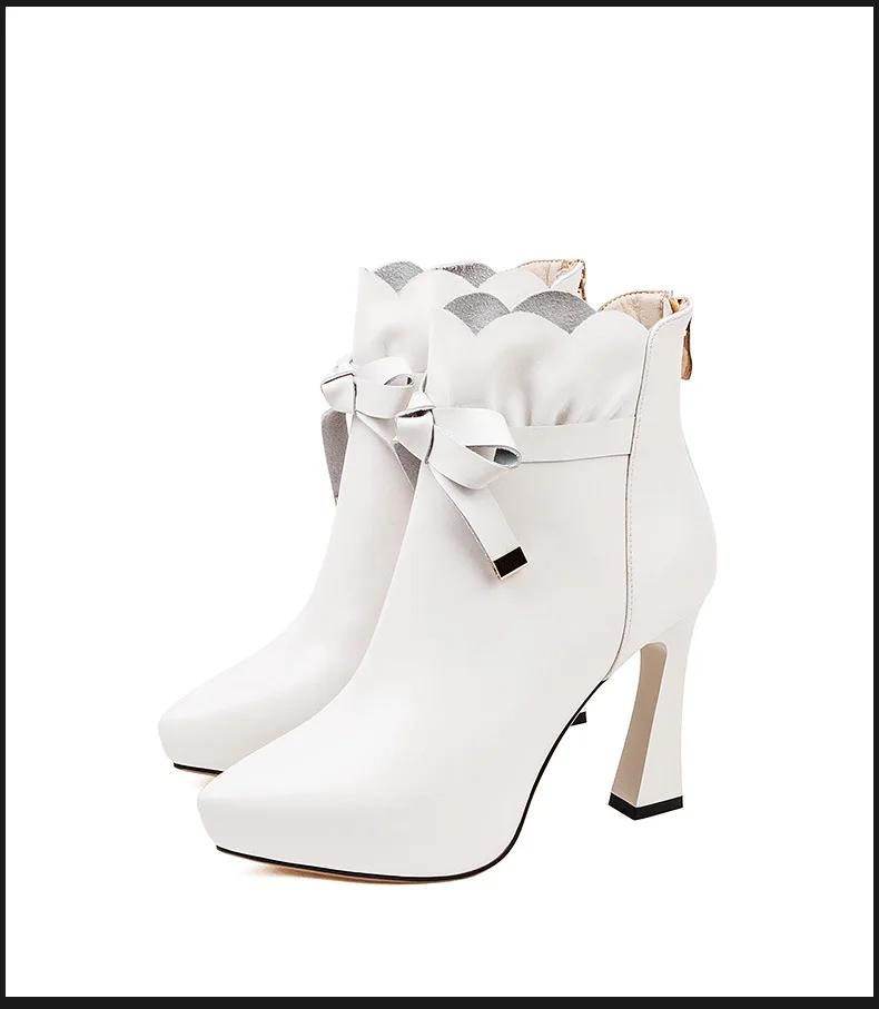 Элегантная женская обувь Супервысокий тонкий каблук Заостренный носок Бант-бабочка весна и осень На улице Теплые офисные ботильоны