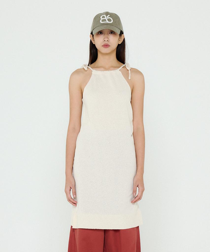 B-Flat Benetton Halterneck Boucle Knit Dress (Cream)