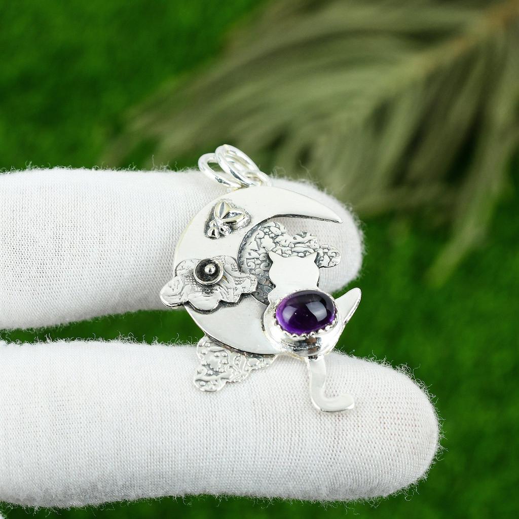 Round Amethyst Stone Ethnic Sister Bezel Unique New Pendant Jewelry 925 Silver