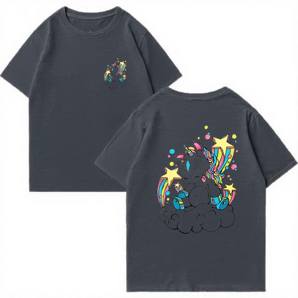 Cute Unicorn Graphic T Shirt Oversized Back Front Dual Print Rainbow Star Cloud Cartoon Tee Y2k Kawaii Streetwear Cotton