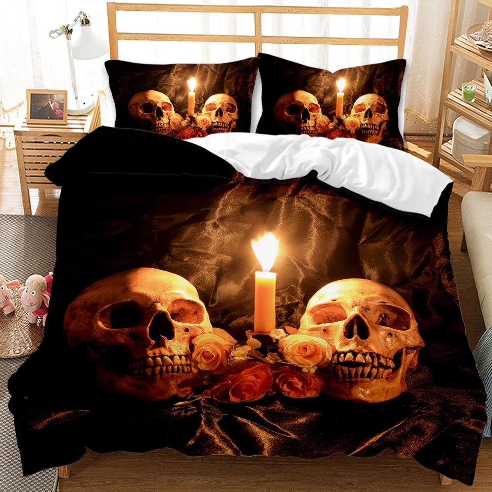 Комплект постельного белья с черепом Queen 3D Skeleton Floral Skull Pattern Printed Beds Qulit Cover Gothic Microfiber Beds Queen Size
