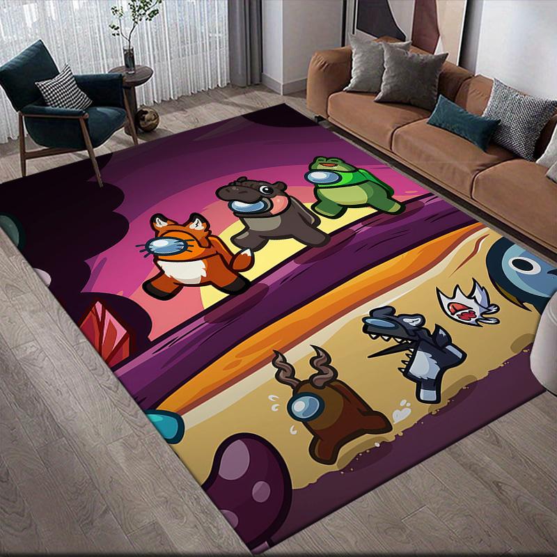 Among Us Flannel Pattern Square Carpet,Area Rug,Carpet Rug for Living Room Bedroom Sofa Playroom Decor,Non-slip Floor Mat