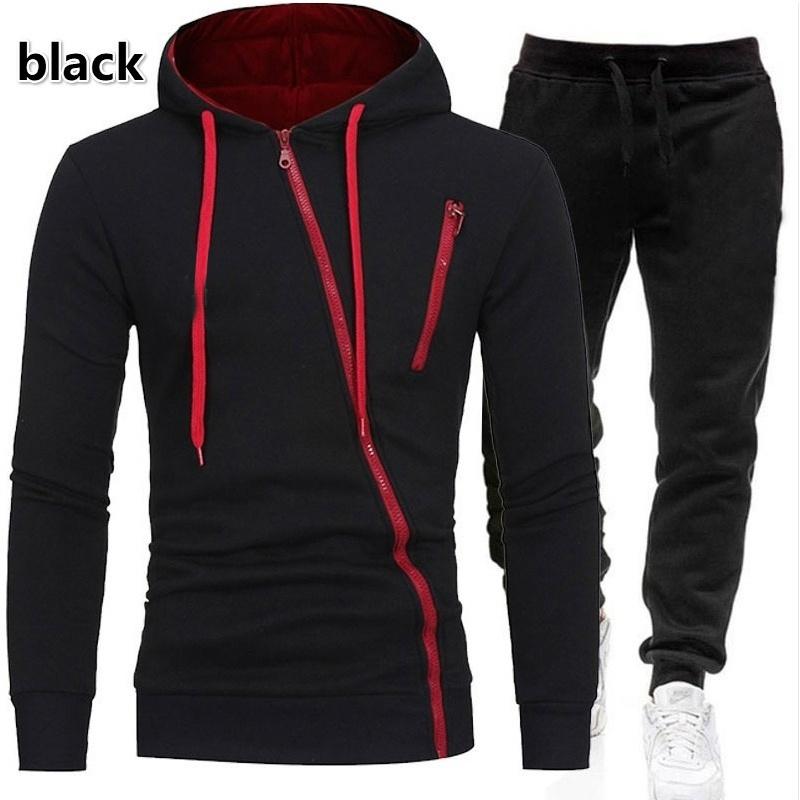 2021 Fashion Men Jacket Two Piece Sets Zipper Printed Hoodie + Pant Winter Warm Tracksuit Run Sportwear 4 Colors