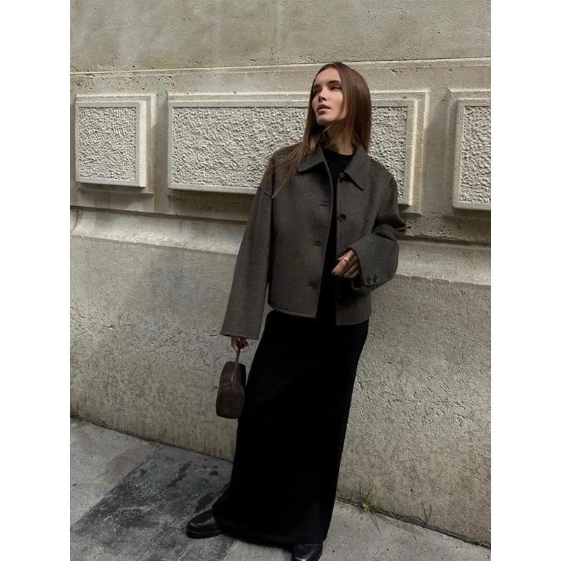 Fashion Turn Down Collar Fleece Short Coats For Women Casual Solid Single Breasted Pockets Jackets Autumn Female Chic Outerwear