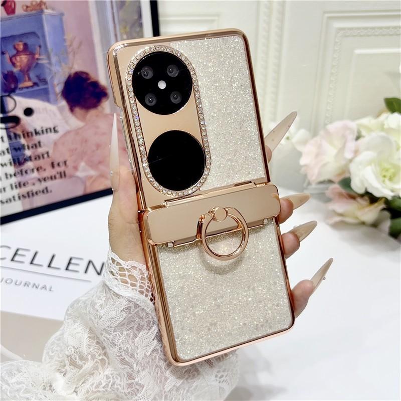 P50 Pocket 2 Case With Ring Stand Electroplated PC Cover Shockproof Foldable Phone Shell Women Girls