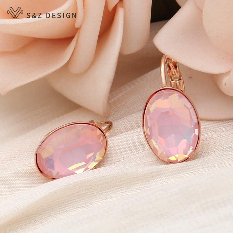 Fashion Rose Gold Color Egg Shape Crystal Drop Earrings For Women Wedding Elegant Jewelry Trendy Eardrop