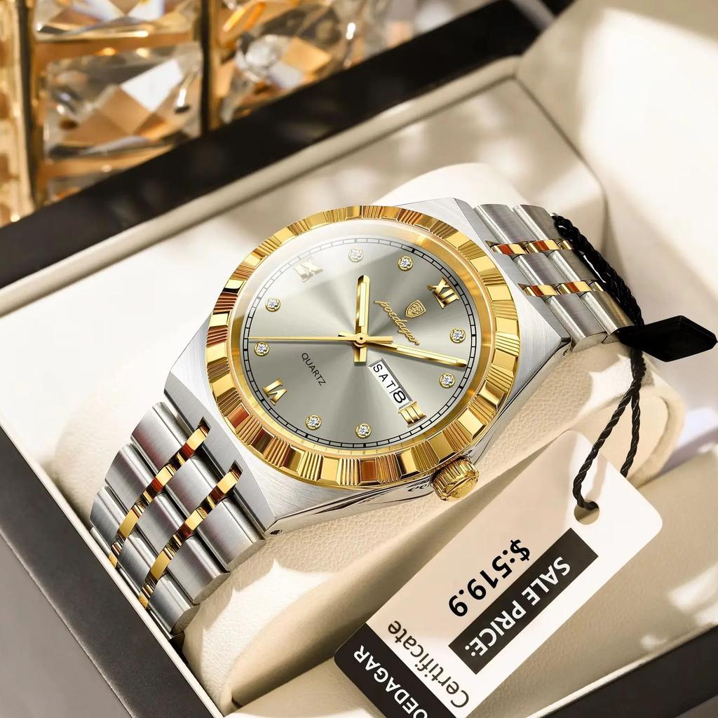 POEDAGAR Luxury Brand Men's Watches Waterproof Stainless Steel Luminous Watch Men Week Date Fashion Male Quartz Wristwatch Reloj