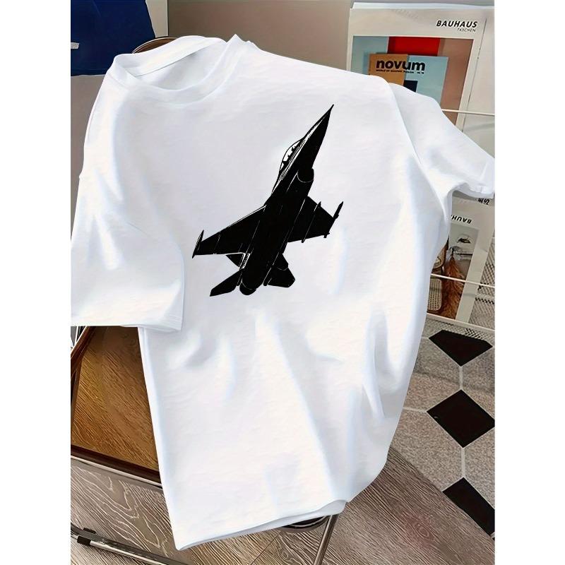 Kids Crewneck Short Sleeve T-Shirt, Cool Black Fighter Jet Print, Versatile Casual Summer Tee for Boys Students