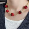 Ожерелье из клубники и циркония Модная ниша Клубника Фруктовая медная бусина Ключица Цепочка с бусинами Ожерелье