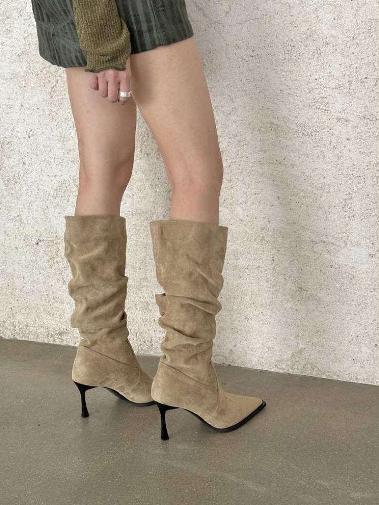Модная обувь для женщин Элегантная обувь на каблуке Высокие каблуки Long New Rock Зимние ботфорты до колена Женские ботинки Заостренный носок Распродажа 2024 Новинка ПУ
