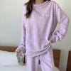 Autumn Winter Flannel Warm Pajamas Set Women Loose Soft Coral Fleece Sleepwear Thick Nightwear Casual Home Suit Solid Pajama Set