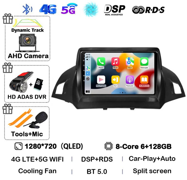 Android 14 Carplay Auto для Ford Kuga Escape 2013 2014 2015 2016 Автомобильный радиоприемник Мультимедиа Видеоплеер GPS Стерео 4G WIFI Головное устройство