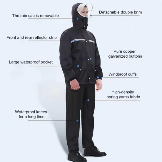 2Pcs/Set Raincoat Pants Set Men Women Hooded Long Sleeve Rain Jacket Elastic Waist