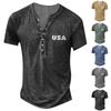 Men'S Printed T-Shirt Outdoor Retro Button Loose Short Sleeve Top