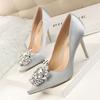 Summer New Rhine-diamond Sexy Banquet High Heels for Women Slim Heels Thin Mouth Wedding Shoes Pointed Shiny Single Shoes