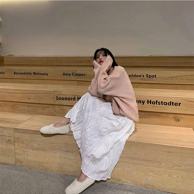 Женская полуюбка Необычная плиссированная юбка Юбка-трапеция с высокой талией Плиссированная полуюбка в длинной части, тонкая, больших размеров