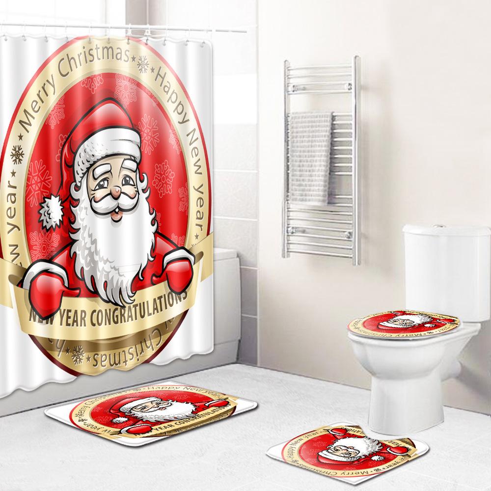 3D Цифровая печать Рождественская Водонепроницаемая Занавеска для душа Четыре предмета Коврик для ванной Нескользящий Коврик для двери Спальня Гостиная Коврик для пола Ковер