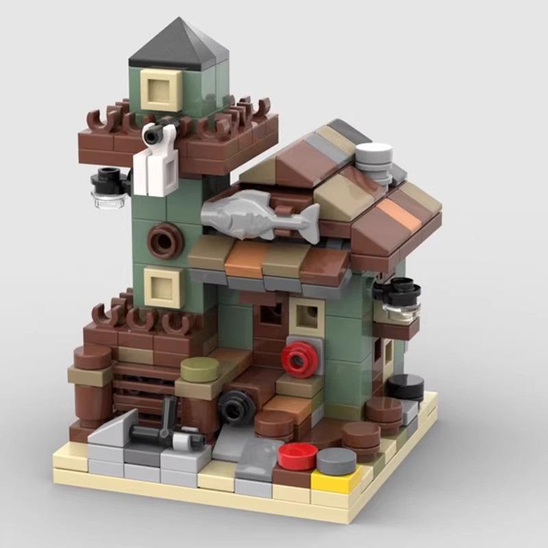 Совместимо с Строительными Блоками MOC Мелкие Детали Мини Уличная Сцена Строительство Рыбацкая Хижина Собранная Модель Строительных Блоков Игрушки